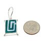 Jade Green Geometric Vintage Pottery with Decorative Jester Bezel Single Drop Earrings