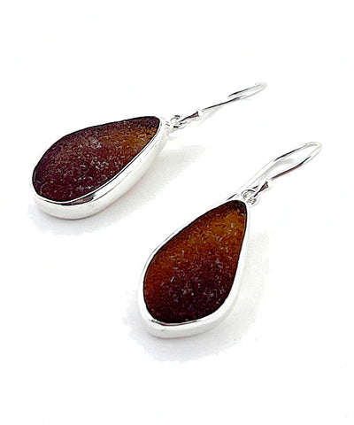 Dark Brown Sea Glass Open Back Drop Earrings
