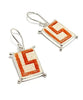 Orange Geometric Vintage Pottery with Decorative Jester Bezel Single Drop Earrings