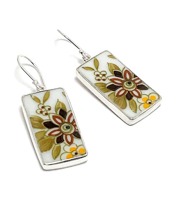 Big Bold Retro Brown Flower Vintage Pottery Single Drop Earrings