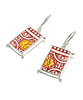 Red, Yellow & White Vintage Pottery with Decorative Jester Bezel Single Drop Earrings