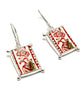 Red, Green & White Vintage Pottery with Decorative Jester Bezel Single Drop Earrings