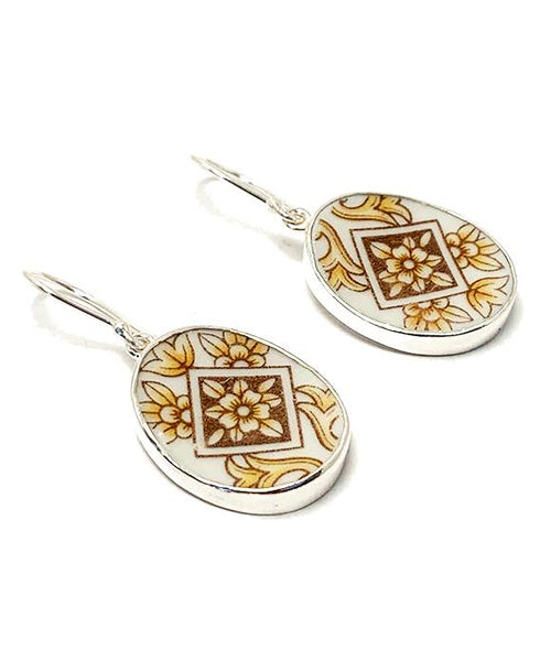 Retro Brown Flower Medallion Vintage Pottery Single Earrings