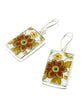 Brown Flower Vintage Pottery Rectangle Single Drop Earrings