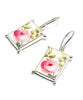 Pink Roses Vintage Pottery with Decorative Jester Bezel Single Drop Earrings