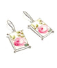 Pink Roses Vintage Pottery with Decorative Jester Bezel Single Drop Earrings