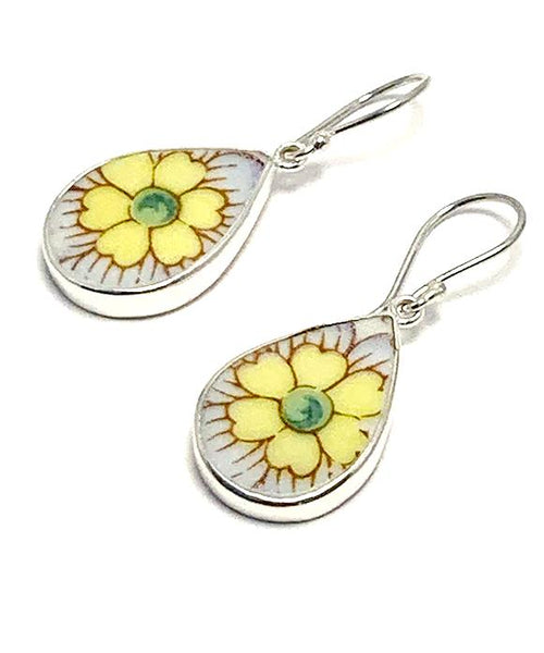 Periwinkle & Yellow Flower Vintage Pottery Drop Single Earrings