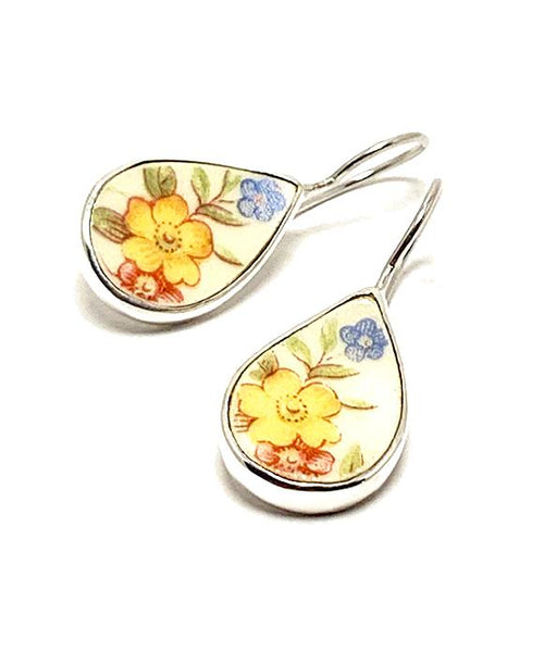 Yellow Floral Bouquet Vintage Pottery Single Drop Earrings