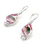 Red & White with Green Vintage Pottery with White Pearl Single Drop Earrings