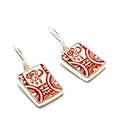Red & White Vintage Pottery Single Drop Earrings
