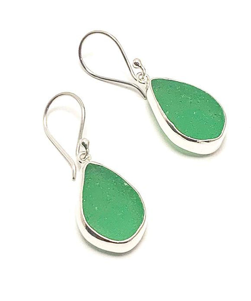 Green Sea Glass Open Back Drop Earrings