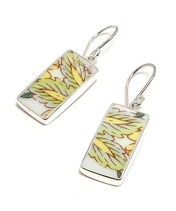 Green & Yellow Leaves Vintage Pottery Single Drop Earrings