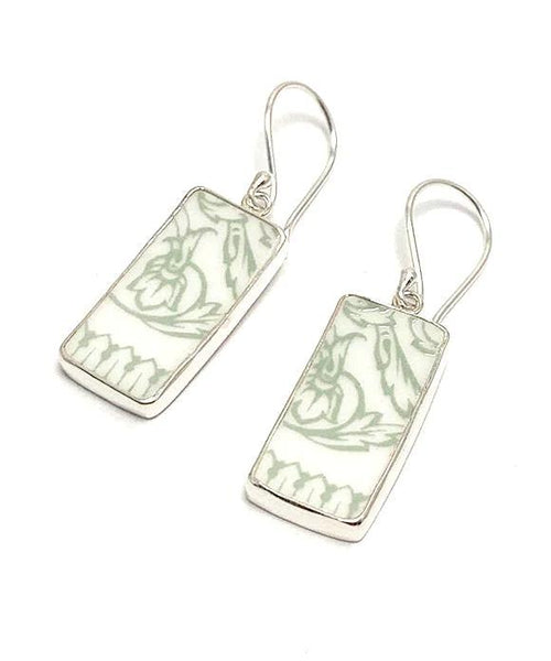Mint Floral Vintage Pottery Single Drop Earrings