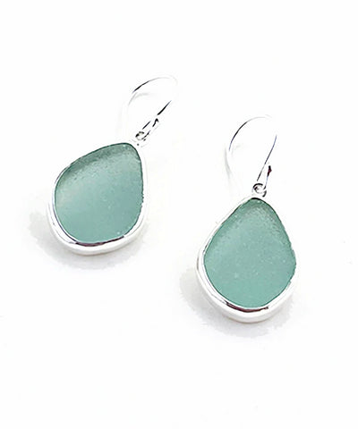 Aqua Sea Glass Open Back Drop Earrings