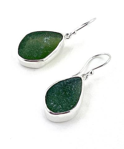 Olive Sea Glass Open Back Drop Earrings