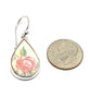 Leafy Pink Roses Vintage Pottery Teardrop Single Drop Earrings