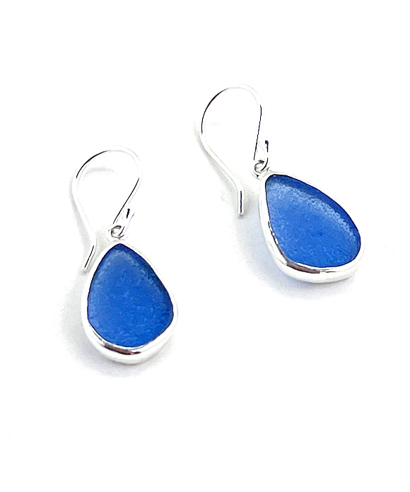 Blue Sea Glass Open Back Drop Earrings