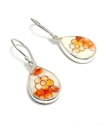 Orange Flower Vintage Pottery Teardrop Single Drop Earrings