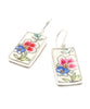 Pink & Blue Flower Vintage Pottery Rectangle Single Drop Earrings