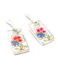 Pink & Blue Flower Vintage Pottery Rectangle Single Drop Earrings