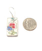 Pink & Blue Flower Vintage Pottery Rectangle Single Drop Earrings