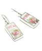 Pink & Green Flower Vintage Pottery Rectangle Single Drop Earrings