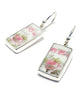 Pink & Green Flower Vintage Pottery Rectangle Single Drop Earrings