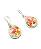 Pink Roses and Orange Flower Vintage Pottery Single Drop Earrings