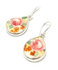 Pink Roses and Orange Flower Vintage Pottery Single Drop Earrings
