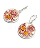 Large Round Red, Yellow & White Flower Vintage Pottery Single Drop Earrings