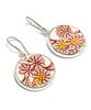 Large Round Red, Yellow & White Flower Vintage Pottery Single Drop Earrings
