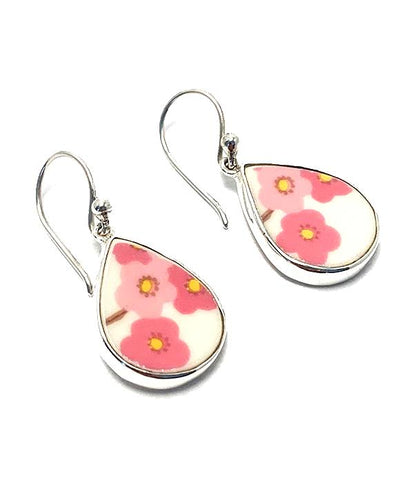 Retro Pink Flowers Vintage Pottery Single Drop Earrings