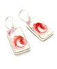 Large Pink Roses Vintage Pottery Rectangle Single Drop Earrings