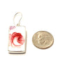 Large Pink Roses Vintage Pottery Rectangle Single Drop Earrings