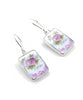 Pink & Green Flower Vintage Pottery Rectangle Single Drop Earrings