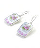Pink & Green Flower Vintage Pottery Rectangle Single Drop Earrings