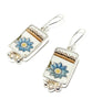 Blue & Yellow Flower with Brown Border Vintage Pottery & White Pearl Single Drop Earrings