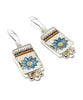 Blue & Yellow Flower with Brown Border Vintage Pottery & White Pearl Single Drop Earrings