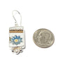 Blue & Yellow Flower with Brown Border Vintage Pottery & White Pearl Single Drop Earrings