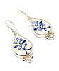 Delicate Blue Flowers Vintage Pottery with White Pearl Single Drop Earrings