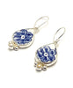 Blue Flower Vintage Pottery with White Pearl Single Drop Earrings