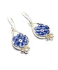 Blue Flower Vintage Pottery with White Pearl Single Drop Earrings