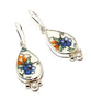 Orange and Blue Flower Vintage Pottery with White Pearl Single Drop Earrings