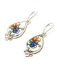 Orange and Blue Flower Vintage Pottery with White Pearl Single Drop Earrings