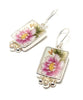 Fuchsia & Yellow Flower Vintage Pottery with White Pearl Single Drop Earrings