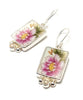 Fuchsia & Yellow Flower Vintage Pottery with White Pearl Single Drop Earrings