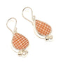 Orange Plaid Striped Vintage Pottery with White Pearl Single Drop Earrings