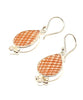 Orange Plaid Striped Vintage Pottery with White Pearl Single Drop Earrings