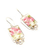 Pink Roses Vintage Pottery with White Pearl Single Drop Earrings