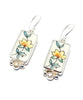 Yellow Flower with Green Leaves Vintage Pottery & White Pearl Single Drop Earrings